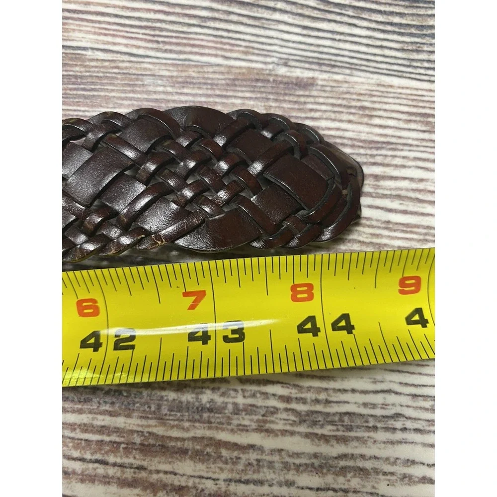 Columbia Mens Woven Leather Belt Brown Braided Gold Tone Buckle 44 Inch